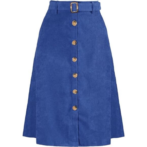 Womens High Waist Button Front A-Line Skirt Blue - Picture 1 of 5